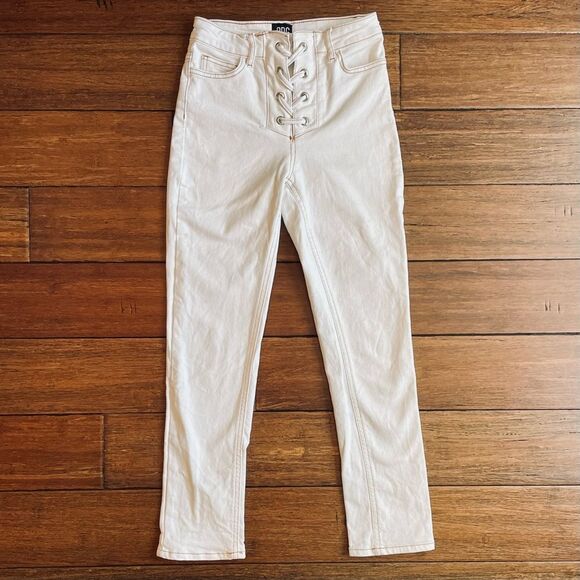 Urban Outfitters BDG Girlfriend High-Rise Lace-Up White Jeans - Picture 3 of 12